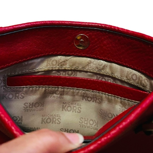 Michael Kors Red Fulton Cross Body Pebble Leather Bag - Picture 10 of 14